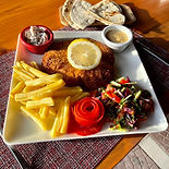 Colorful outdoor seating area at Sky Safran